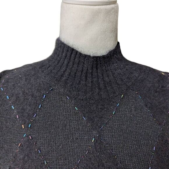 Emma James Black Vest Sweater Embellished High Neck Size M Rabbit Hair Geometric - Picture 4 of 8